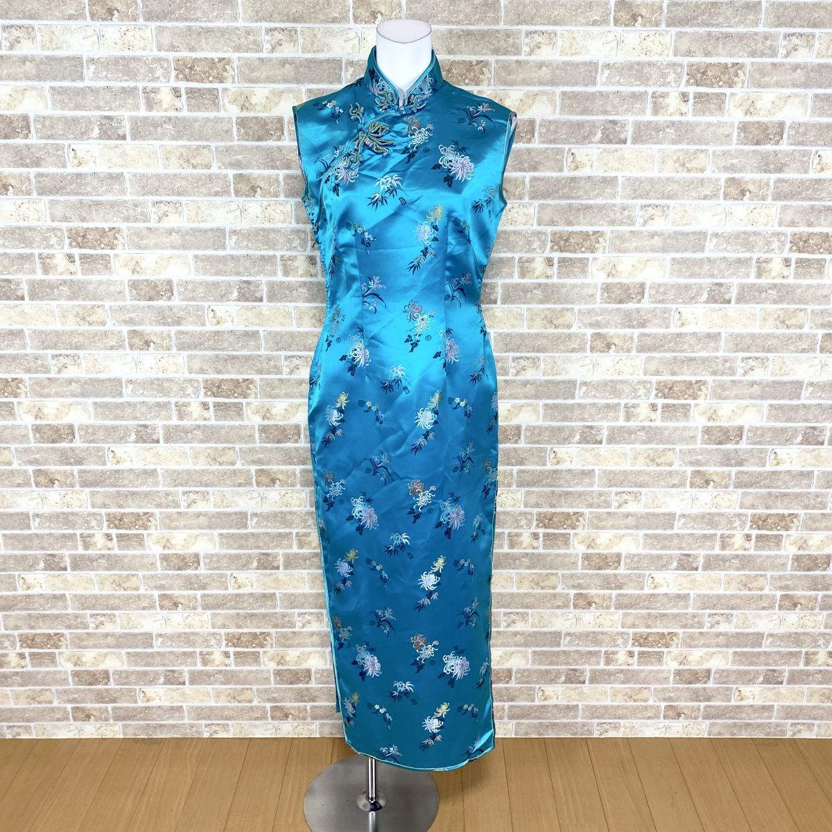 1 jpy China dress dragon . middle type clothes equipment shop sleeve less long One-piece blue pattern color dress kyabadore presentation formal used 4722