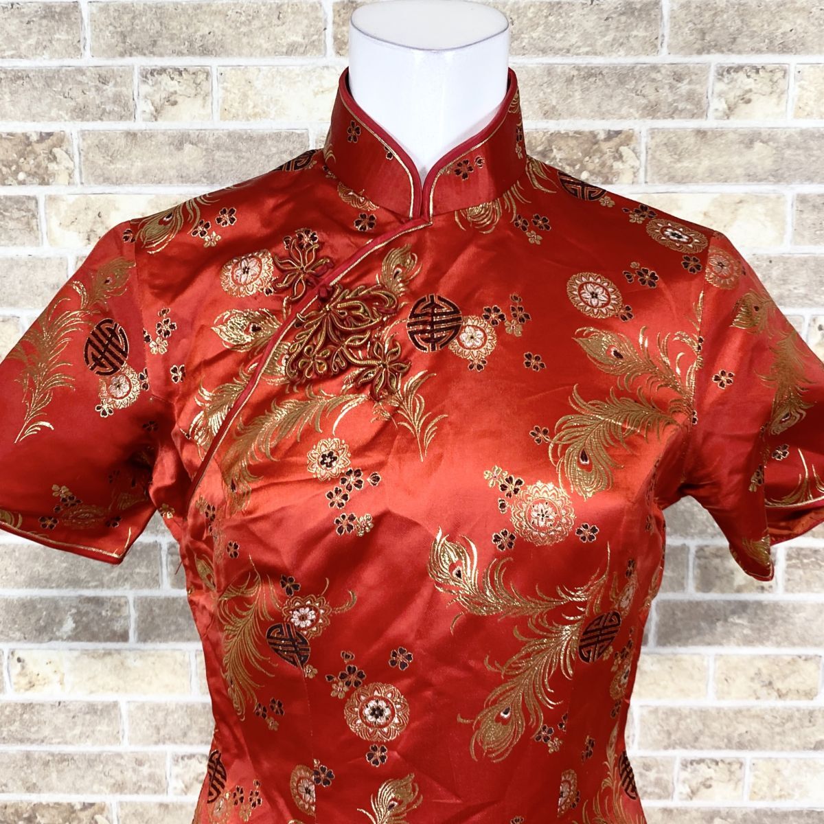 1 jpy China dress long One-piece red pattern color dress kyabadore presentation formal used 4796