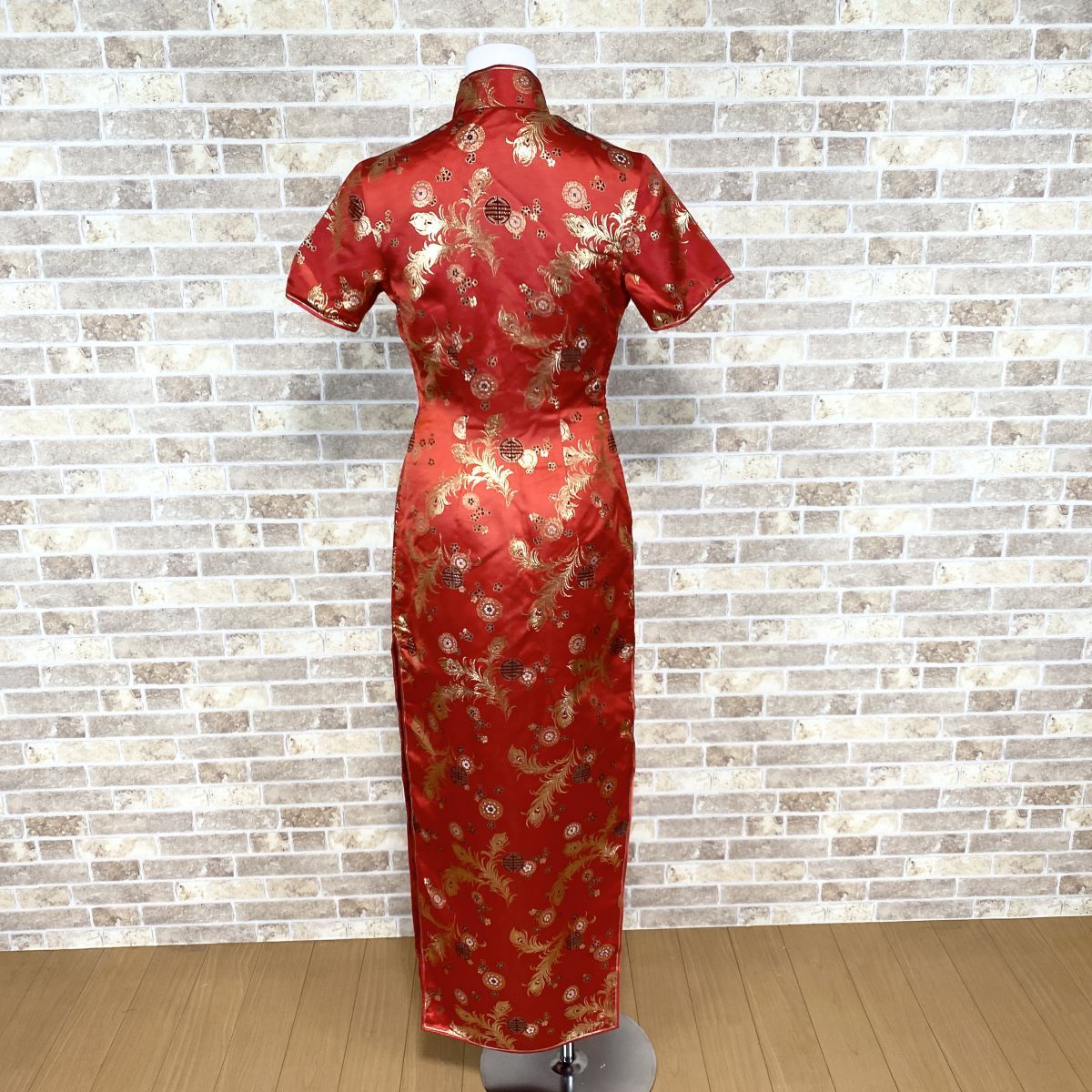 1 jpy China dress long One-piece red pattern color dress kyabadore presentation formal used 4796