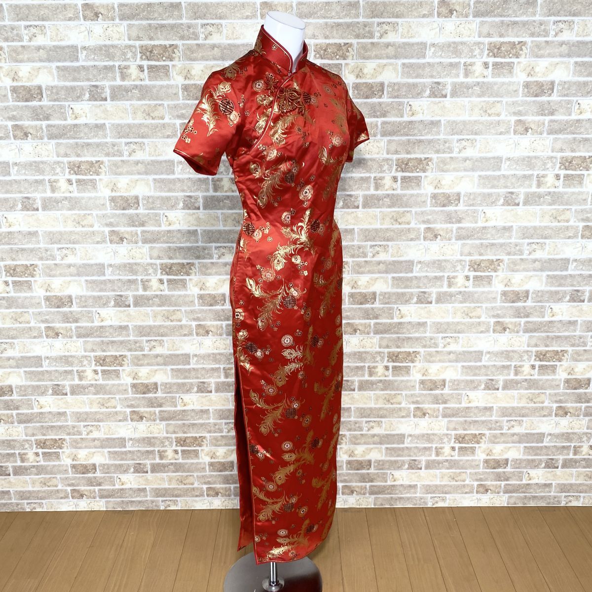 1 jpy China dress long One-piece red pattern color dress kyabadore presentation formal used 4796