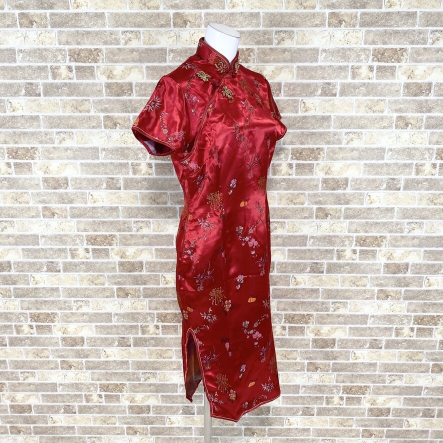1 jpy China dress SILIMEI long One-piece 36 red pattern color dress kyabadore presentation formal used 4225