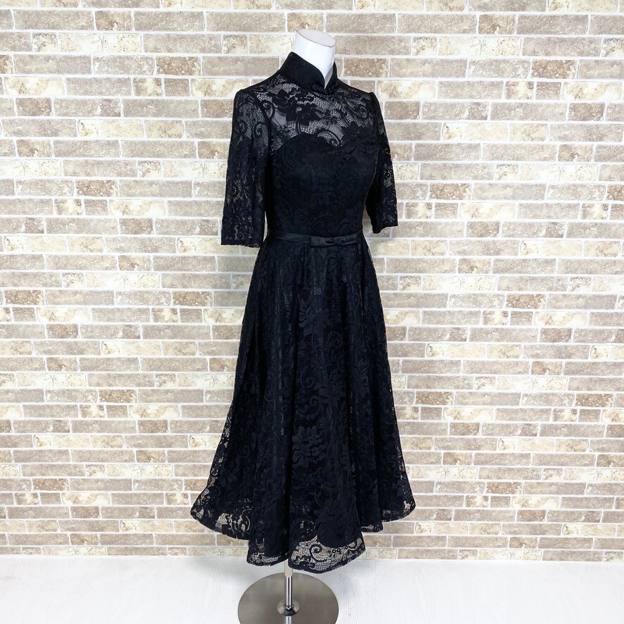 1円 ドレス 立ち襟 ロングドレス 黒 カラードレス キャバドレ 発表会 イベント 中古４２１１の画像2