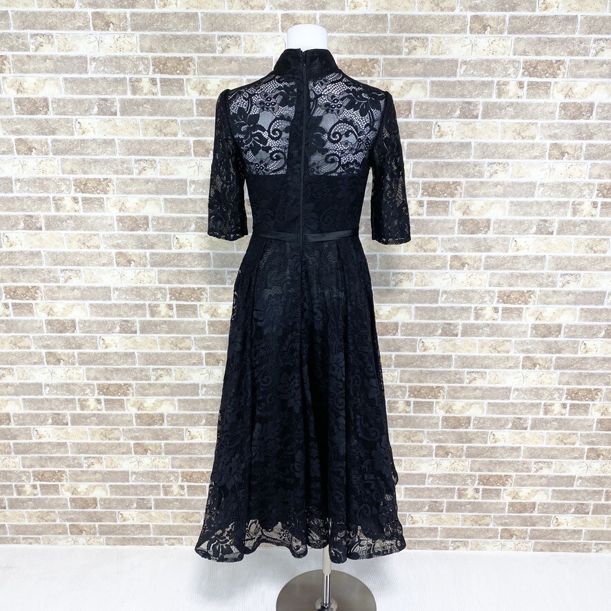1円 ドレス 立ち襟 ロングドレス 黒 カラードレス キャバドレ 発表会 イベント 中古４２１１の画像4