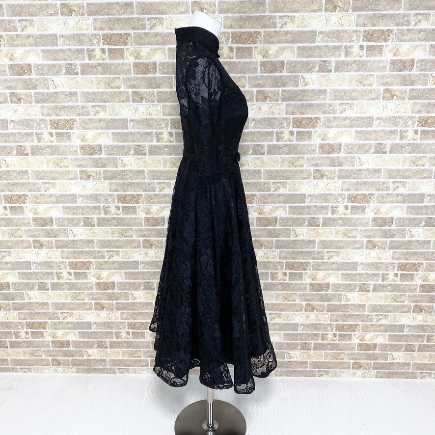 1円 ドレス 立ち襟 ロングドレス 黒 カラードレス キャバドレ 発表会 イベント 中古４２１１の画像3