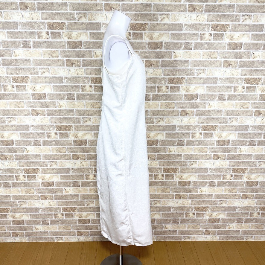1円 ドレス ロングドレス 白光沢 大きめサイズ カラードレス キャバドレ 発表会 イベント 中古４３３９の画像3