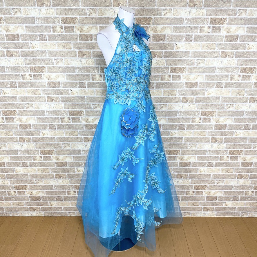 1円 ドレス Mei Mei 舞台衣装ホルターネックドレス L 大きめサイズ 薄青 カラードレス 発表会 イベント　中古４６３０_画像2