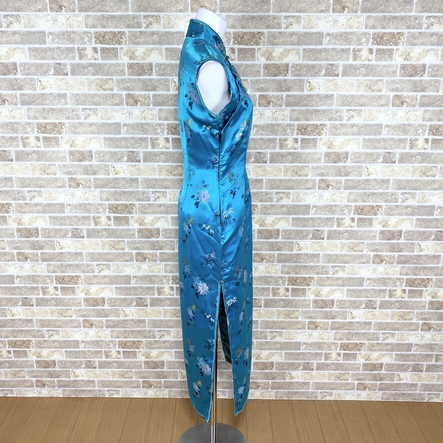 1 jpy China dress dragon . middle type clothes equipment shop sleeve less long One-piece blue pattern color dress kyabadore presentation formal used 4722