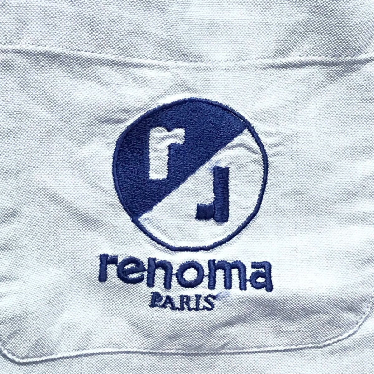 (^w^)b renoma PARIS レノマ 80s 90s ヴィンテージ シンプル デニム ボタンダウン シャツ トップス ポケット ロゴ 刺繍 ブルー M 8864iE_画像7
