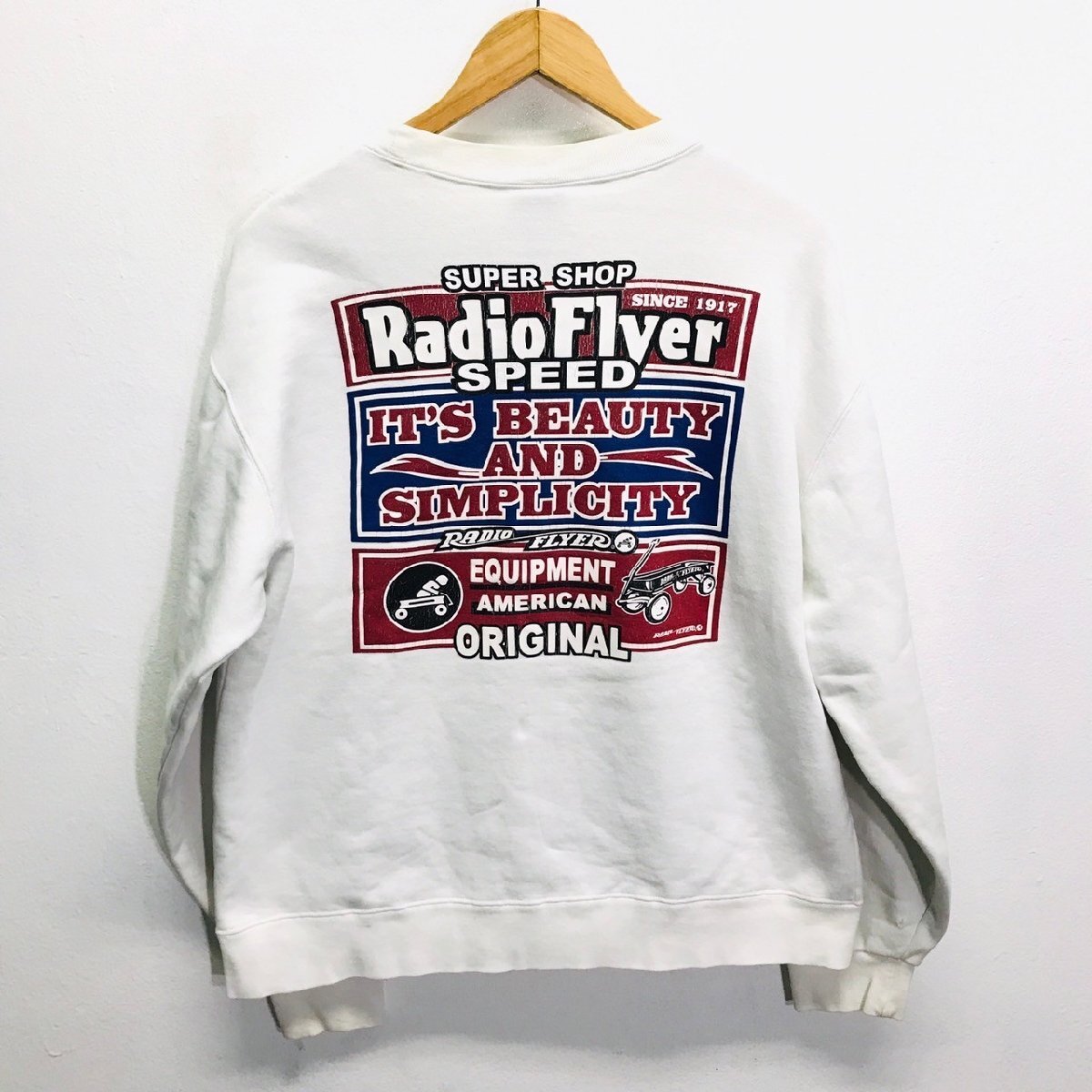 (^w^)b LICENSEDPRODUCT 80s 90s ヴィンテージ スウェット トレーナー プルオーバー Radio Flver ビッグ プリント ホワイト M 8917iE_画像1