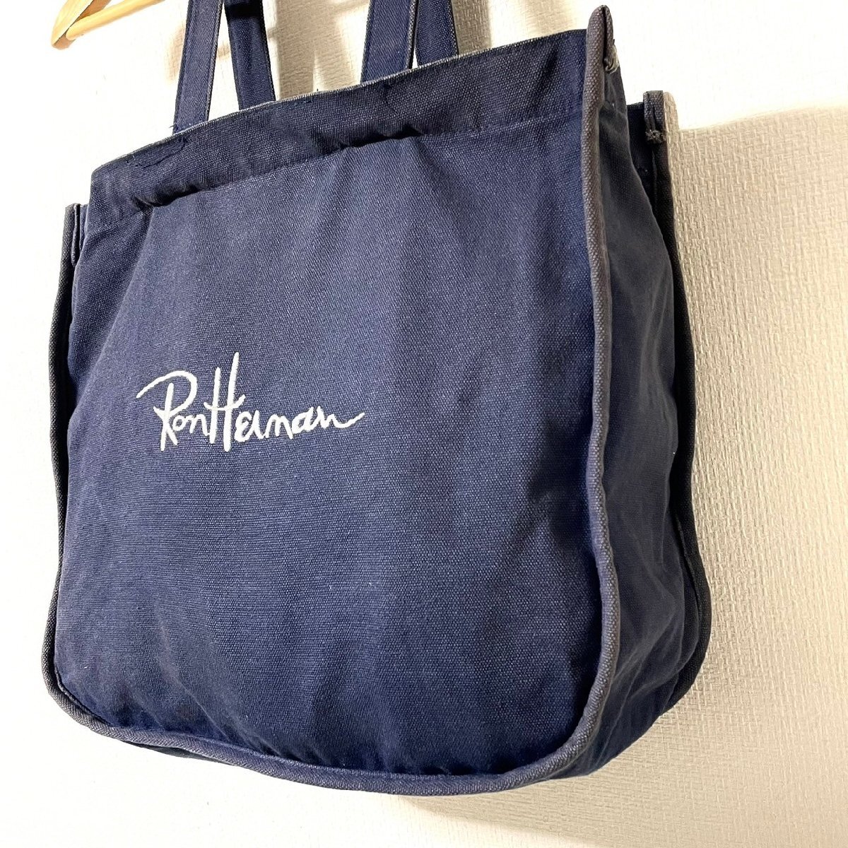 (^w^)b Ron Herman RTA BAG New York ロン ハーマン キャンバス トート ハンド バッグ 鞄 カバン ロゴ 刺繍 コンパクト ネイビー B0480AE_画像5