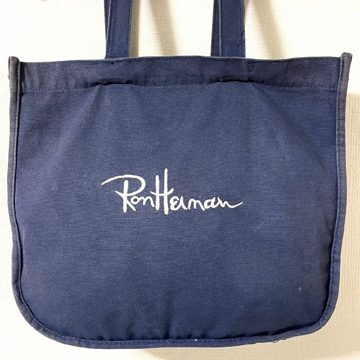 (^w^)b Ron Herman RTA BAG New York ロン ハーマン キャンバス トート ハンド バッグ 鞄 カバン ロゴ 刺繍 コンパクト ネイビー B0480AE_画像3