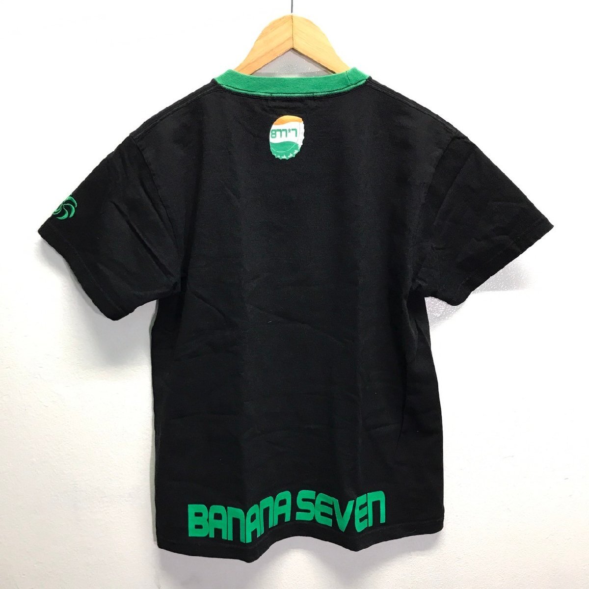 (^w^)b BANANA SEVEN bum バナナセブン 半袖 リンガー T シャツ SURF CALIFORNIA AMERICAN CASUAL サーフ ブラック グリーン L 8764iE_画像2