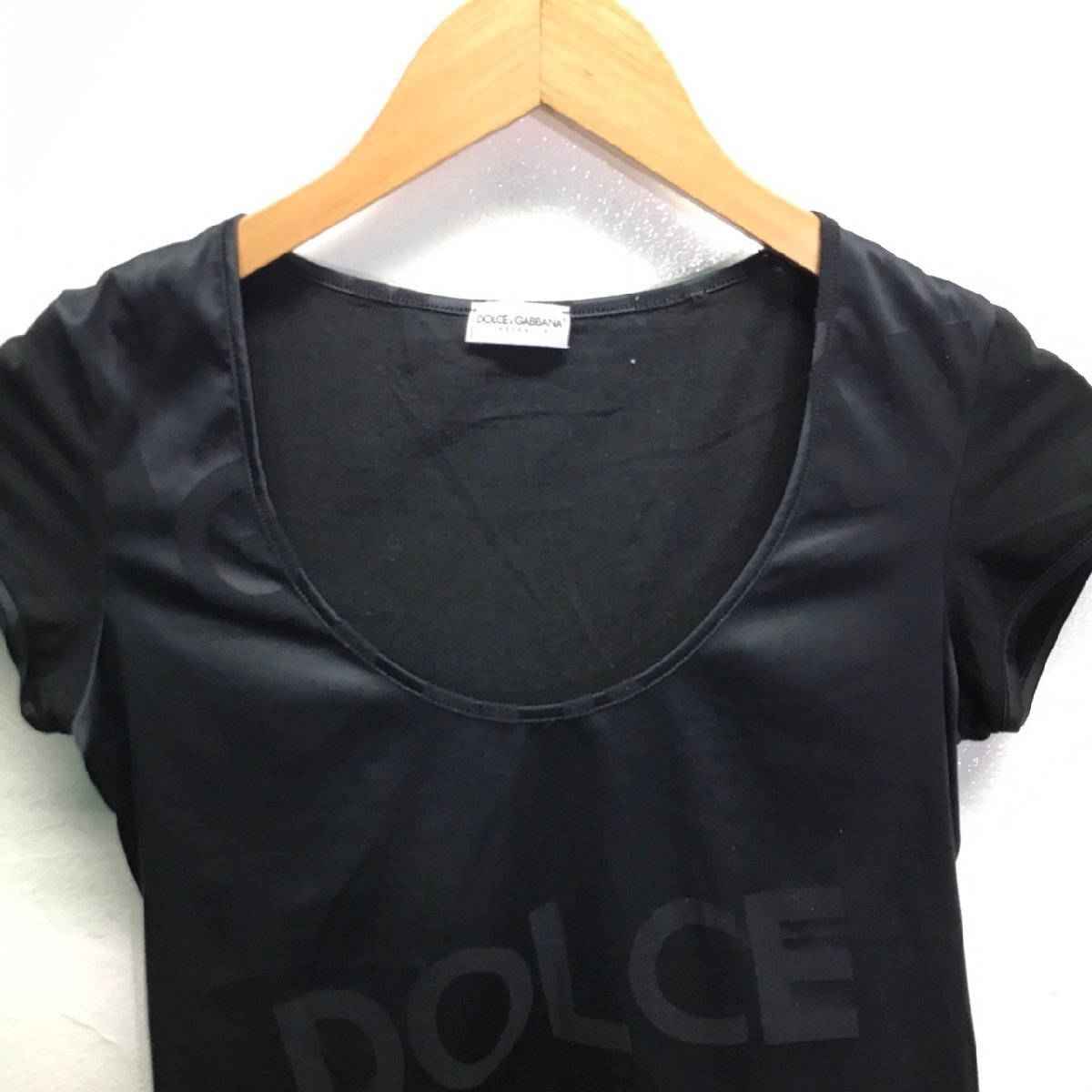 (^w^)b イタリア製 DOLCE & GABBANA ドルチェ＆ガッバーナ アンダー ウェア UNDERWEAR Tシャツ Uネック レディース ブラック M 8766iE_画像3