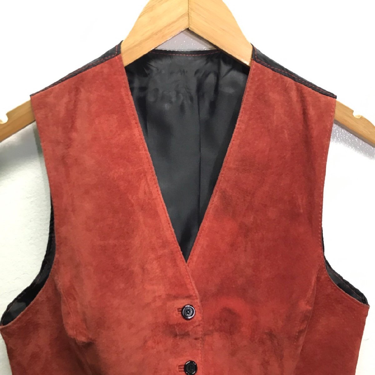 (^w^)b Испания производства fel-piel 80s 90s Vintage натуральная кожа лучший жилет кнопка карман Layered casual красный 44 8899iE