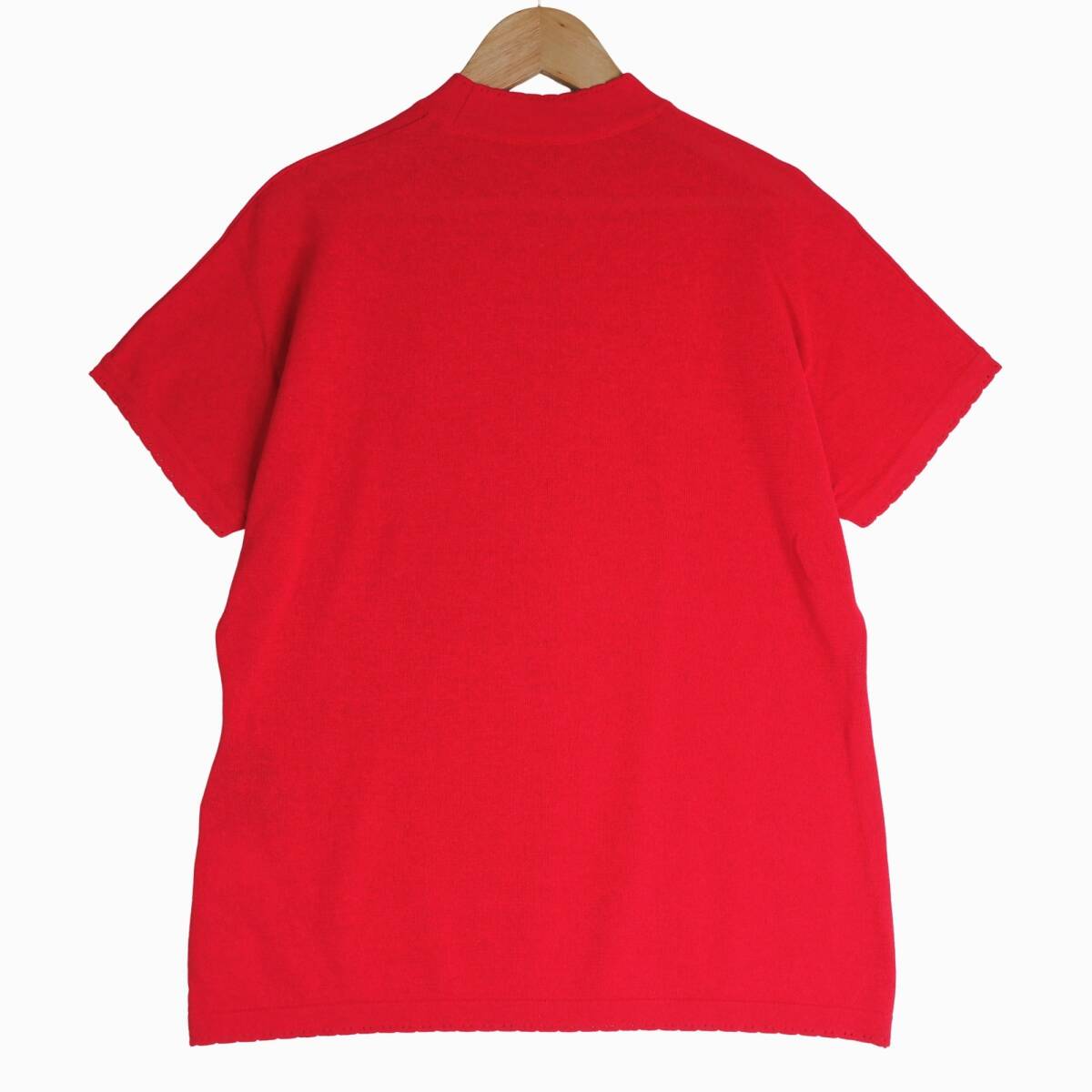 ◆新品 定価3.1万円◆ 伊太利屋 イタリヤ 豪華 ラインストーン サマーニット 半袖 カットソー Tシャツ 赤 レッド レディース 11 L 0814E0の画像7