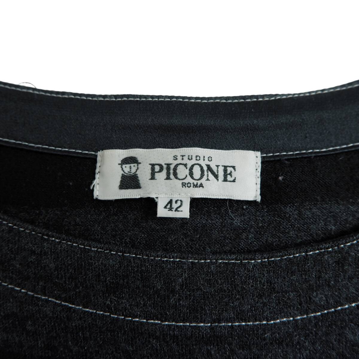 ◆美品◆ PICONE ピッコーネ ボーダー ポケット 半袖 ニット ワンピース 黒 グレー レディース 42 XL ◆大きいサイズ 日本製◆ 0864E0の画像7