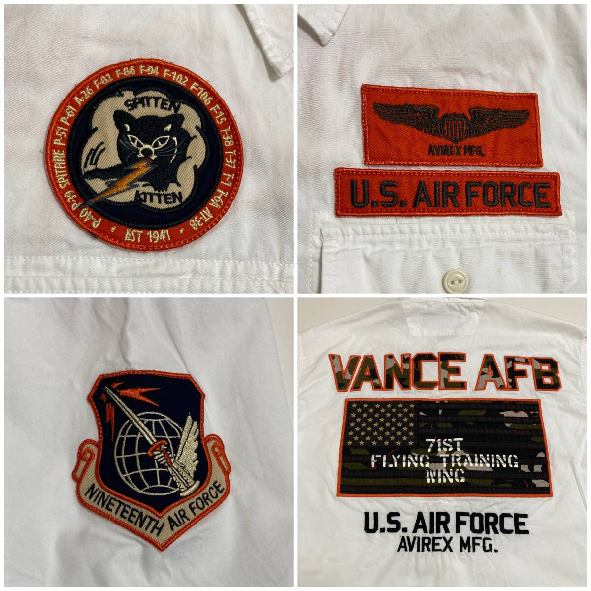 AVIREX US AIR FORCE ワッペン 刺繍 半袖シャツ 白 メンズ Lサイズ アヴィレックス アビレックス ミリタリーシャツ 3090225_画像8