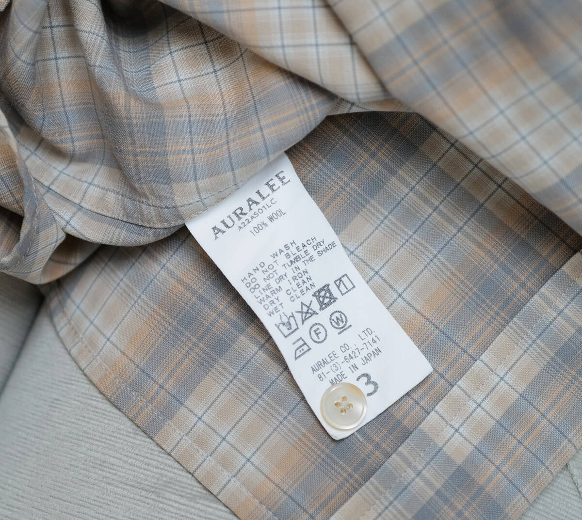 オーラリー SUPER LIGHT WOOL CHECK SHIRTS サイズ3 A22AS01LC Auraleeの画像6