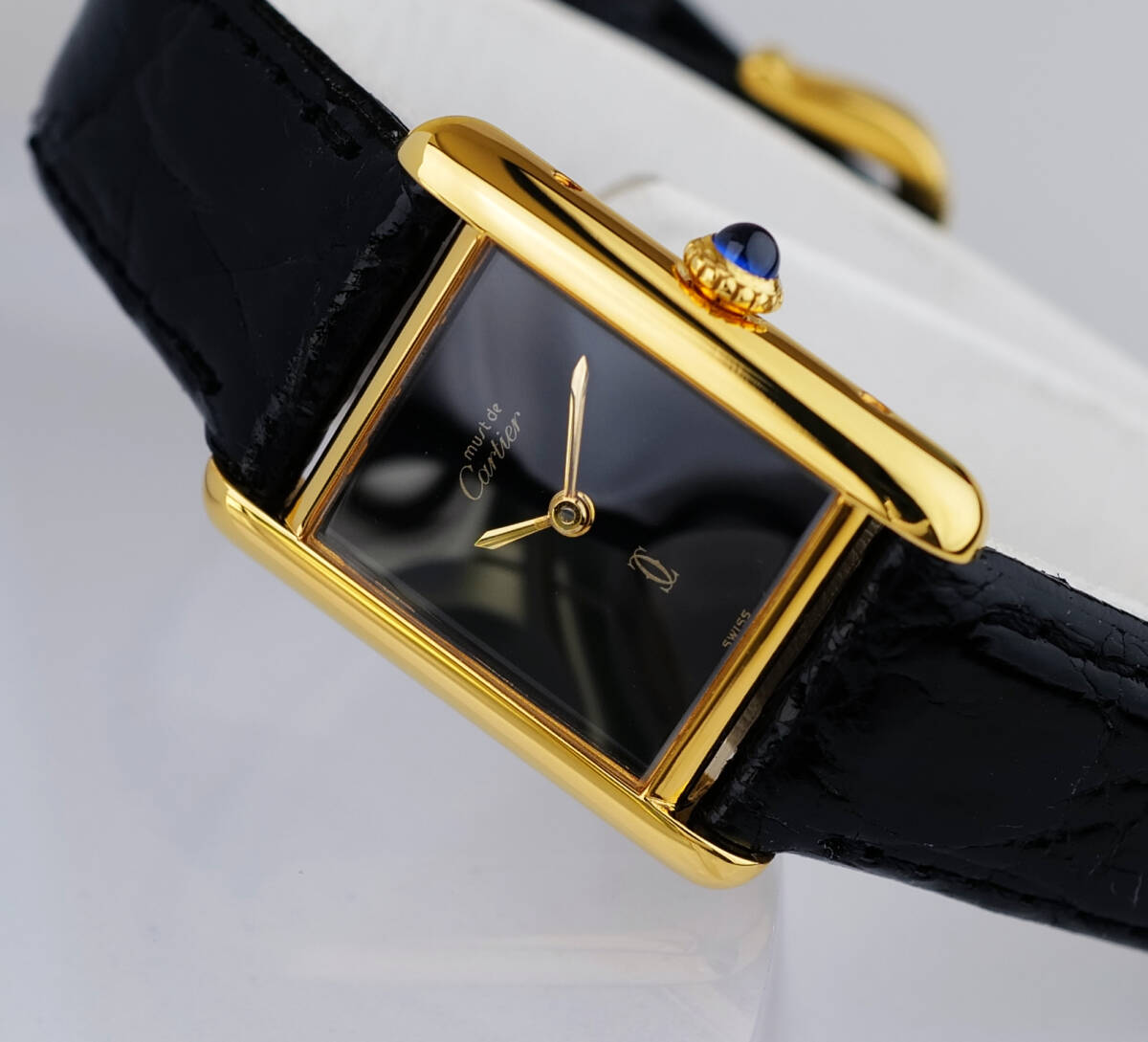 美品 カルティエ マスト タンク ブラック 手巻き SM Cartier 美品 カルティエ マスト タンク ブラック 手巻き SM Cartier