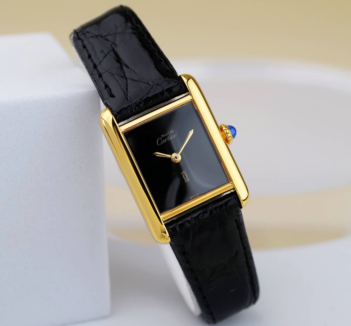 美品 カルティエ マスト タンク ブラック 手巻き SM Cartier 美品 カルティエ マスト タンク ブラック 手巻き SM Cartier