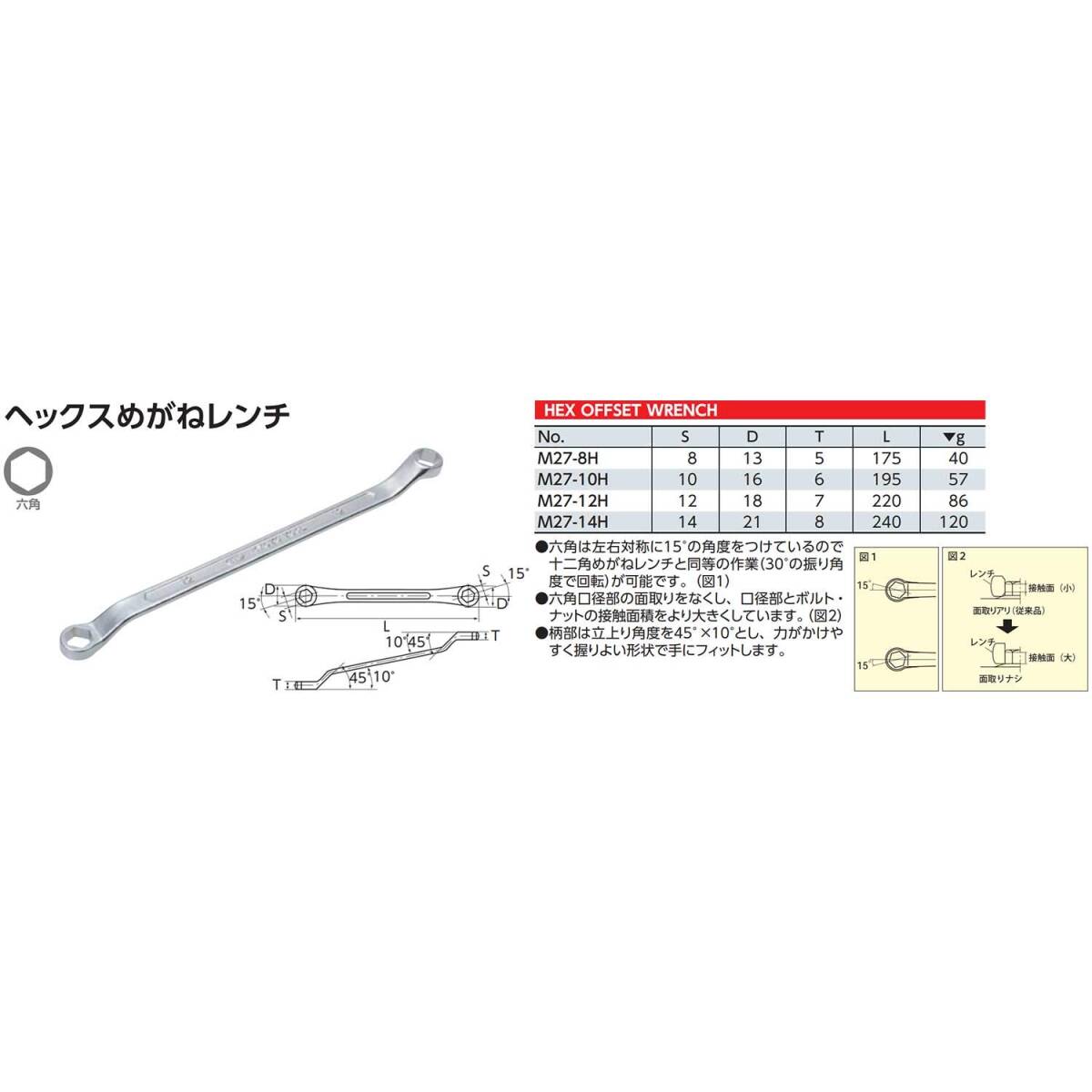 【特価商品】京都機械工具(KTC) ヘックスめがねレンチ 10mm M2710H_画像2