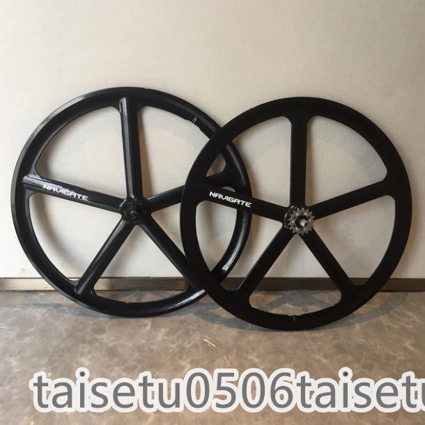 ロードバイクホイールセット 5スポークホイール 17T固定ギア 700C マグネシウム合金製 ブラック ピストバイク 自転車 パーツ 部品