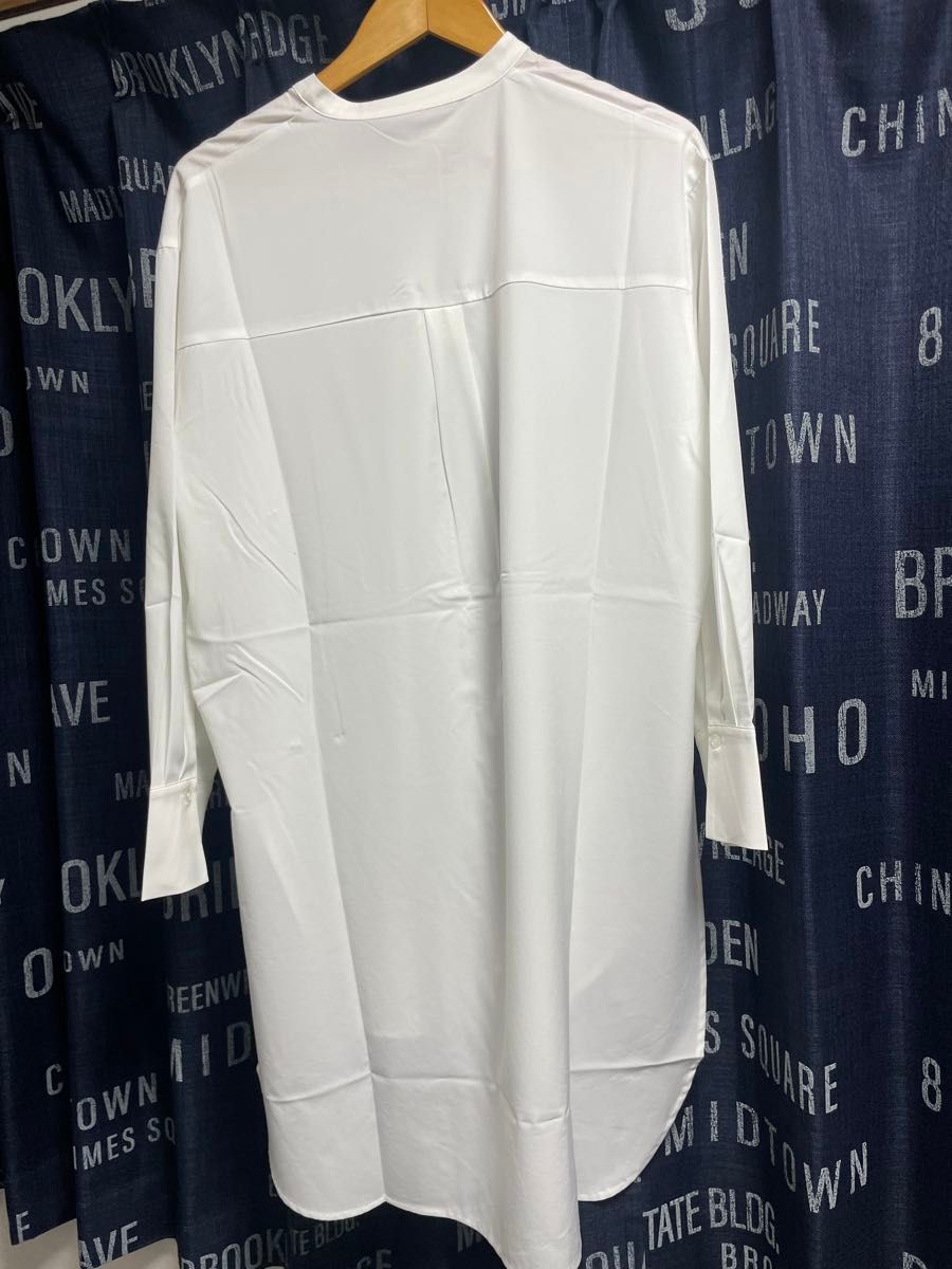 ゆったり体型カバーロングワンピースselect mocaフリーまとめ売り可能 ホワイト 長袖 白 シャツ