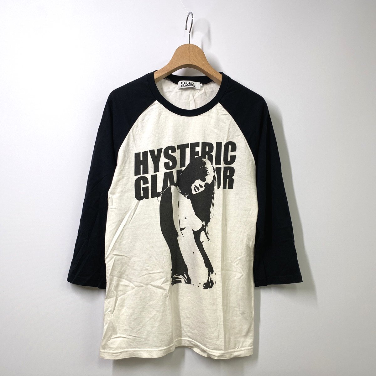 HYSTERIC GLAMOUR ヒステリックグラマー 7分袖ラグランカットソー S ブラック ホワイト 黒 白 Tシャツ ロゴ ガールの画像1