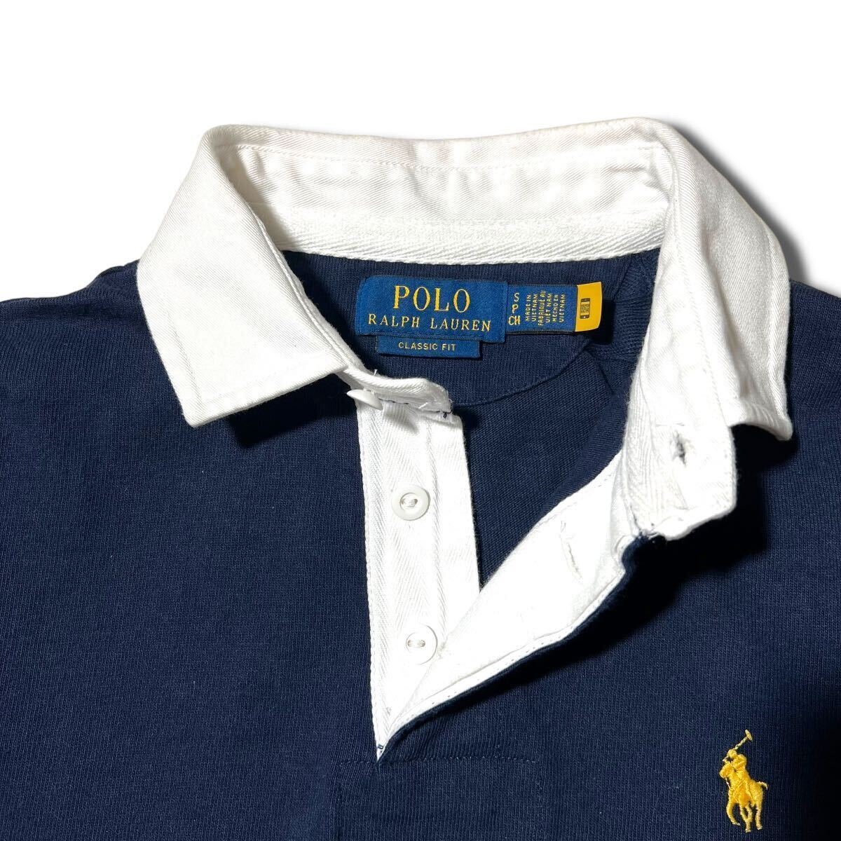 極美品 現行 POLO RALPH LAUREN 定価 27,900円 ストライプ ロゴ ラグビー シャツ ラガー ボーダー 長袖 S ポロ ラルフローレン_画像5