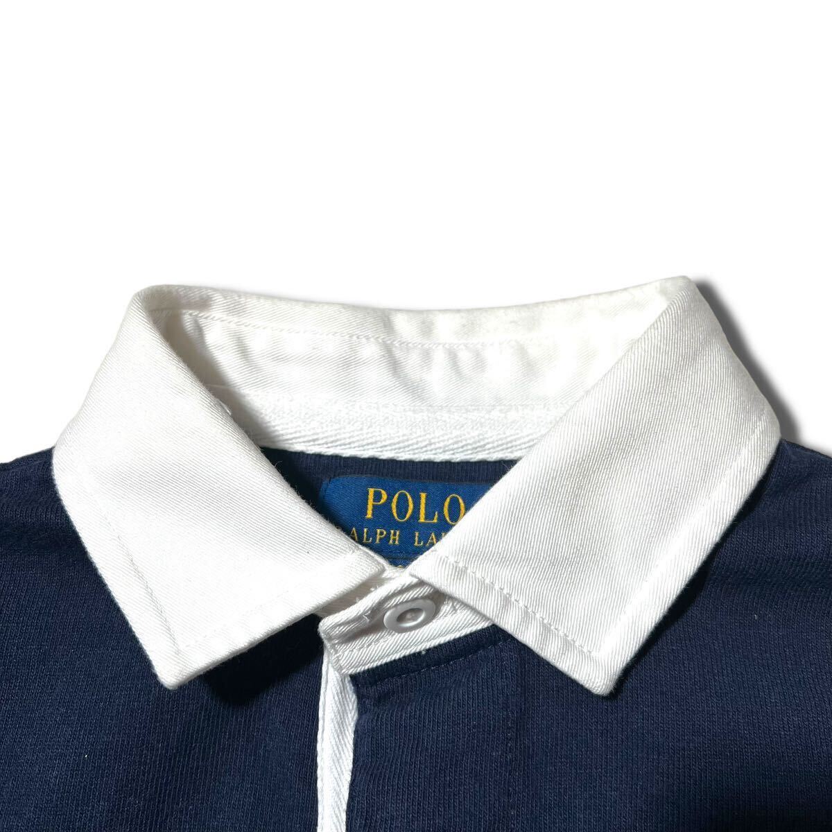 極美品 現行 POLO RALPH LAUREN 定価 27,900円 ストライプ ロゴ ラグビー シャツ ラガー ボーダー 長袖 S ポロ ラルフローレン_画像6