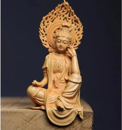  limitation version * tree carving * Buddhist image free . sound bodhisattva seat image yellow . tree Buddhism handicraft 