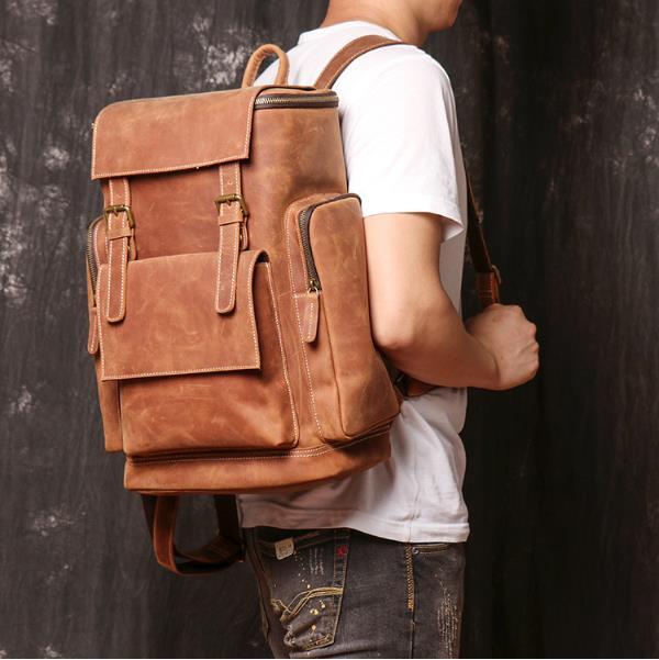  original leather rucksack men's leather backpack retro rucksack outdoor 14 -inch PC correspondence commuting going to school casual combined use ti bag 