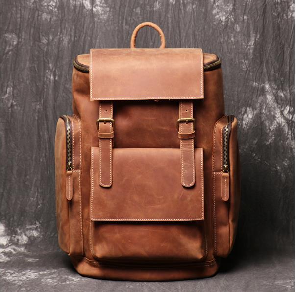  original leather rucksack men's leather backpack retro rucksack outdoor 14 -inch PC correspondence commuting going to school casual combined use ti bag 