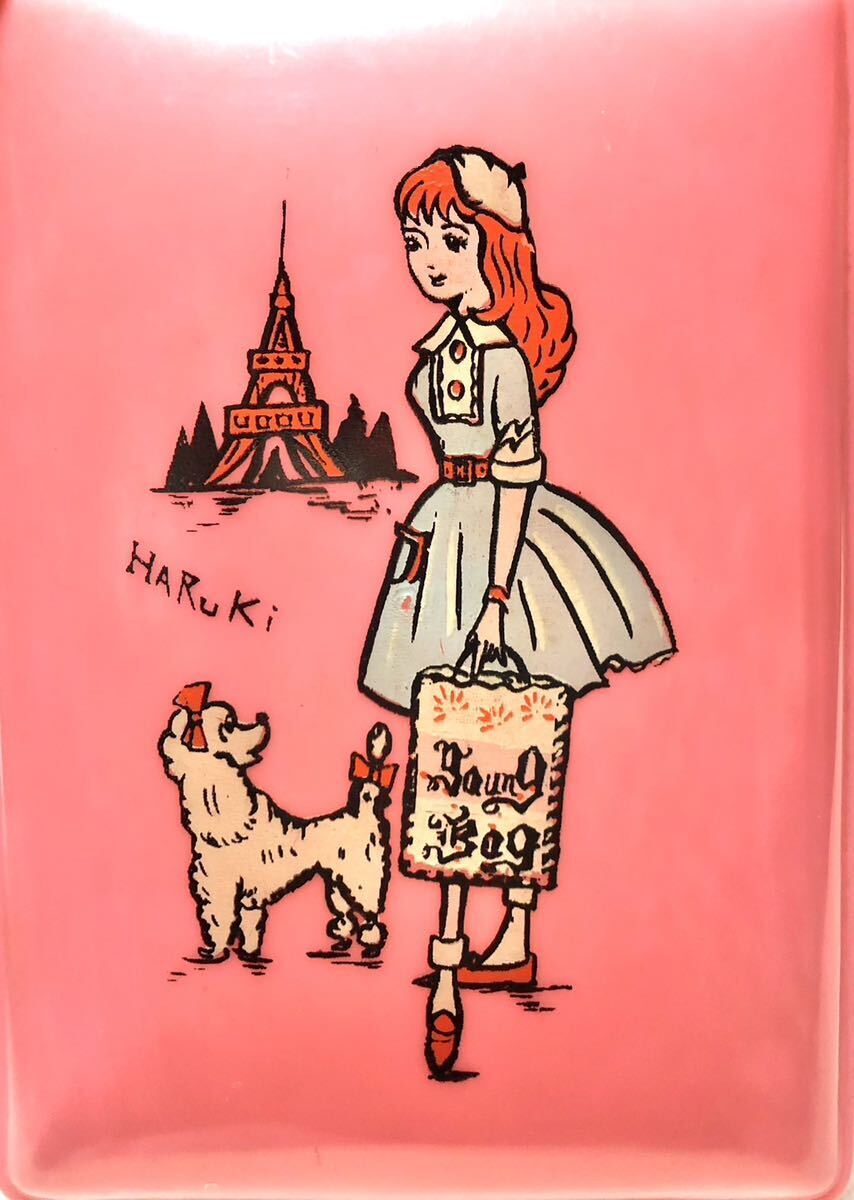 レア 昭和レトロ 裁縫箱 HARuKi フランス パリ 犬 女性 の絵付 レア 昭和レトロ 裁縫箱 HARuKi フランス パリ 犬 女性 の絵付