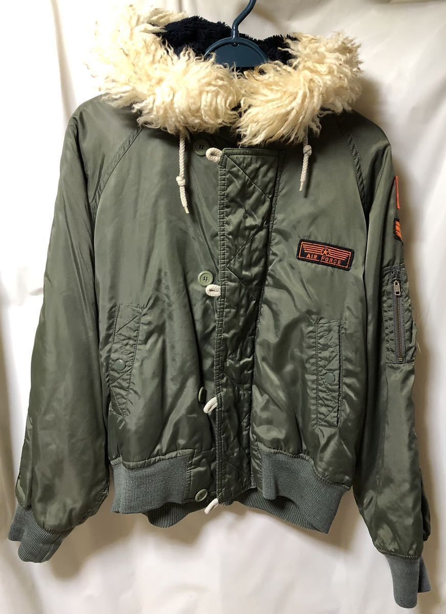 古着 AIR FORCE エアフォース フリーサイズ ミリタリーフライトジャケット USA N-2B メンズ ヴィンテージ フード付き レア カーキ色 米軍