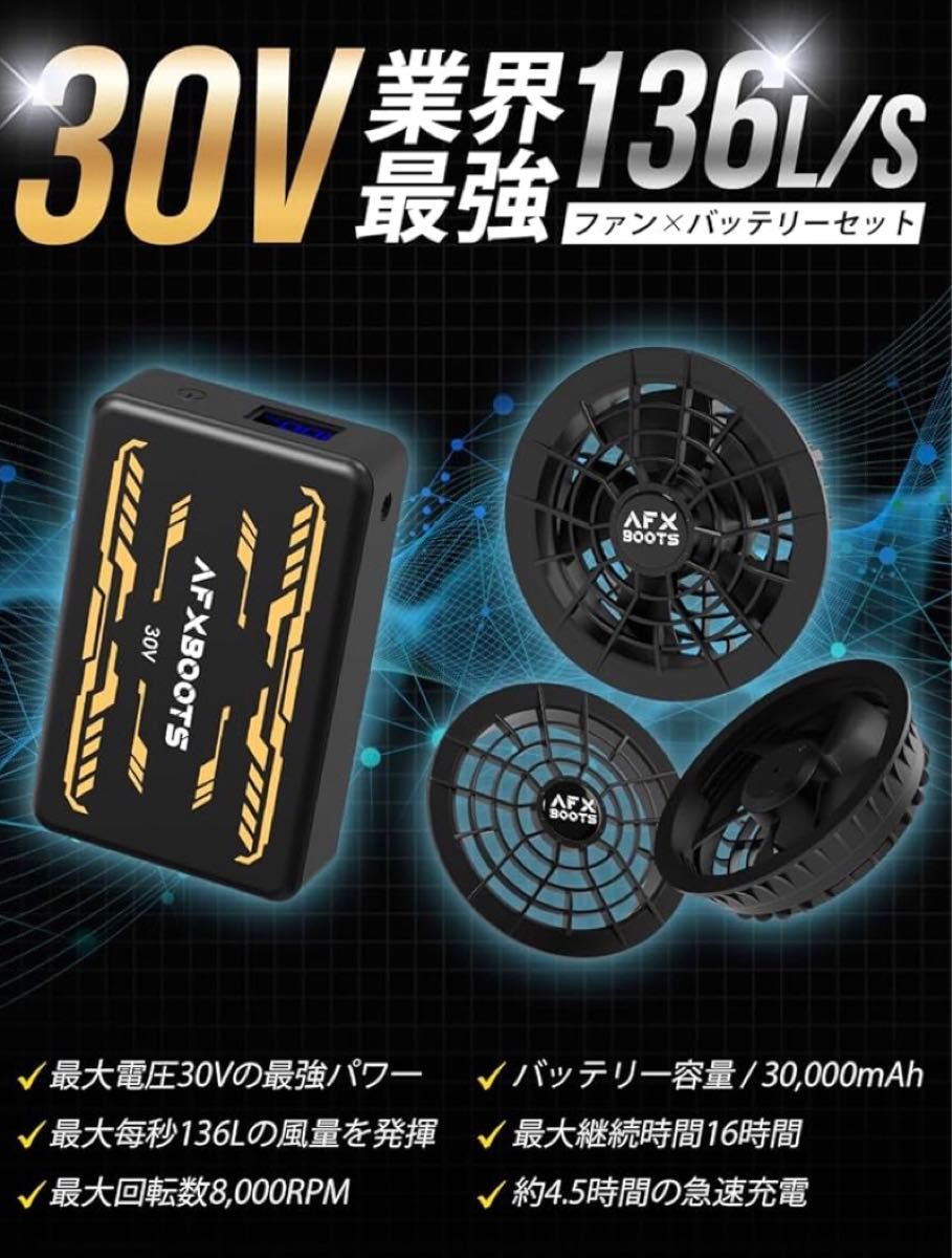 30V暴風ファンセット(バッテリー付き) 空調服ファンバッテリー 30V 暴風 2024年夏新作|Yahoo!フリマ