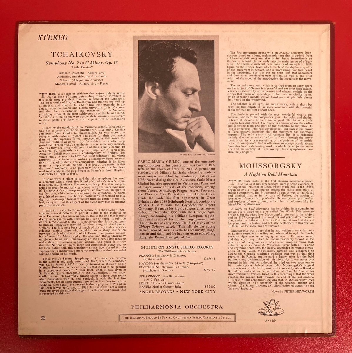 【レコードコレクター放出品】 LP　ジュリーニ　チャイコフスキー 交響曲 第2盤　ムソルグスキー 禿山の一夜　米盤　ANGEL RECORDS_画像2