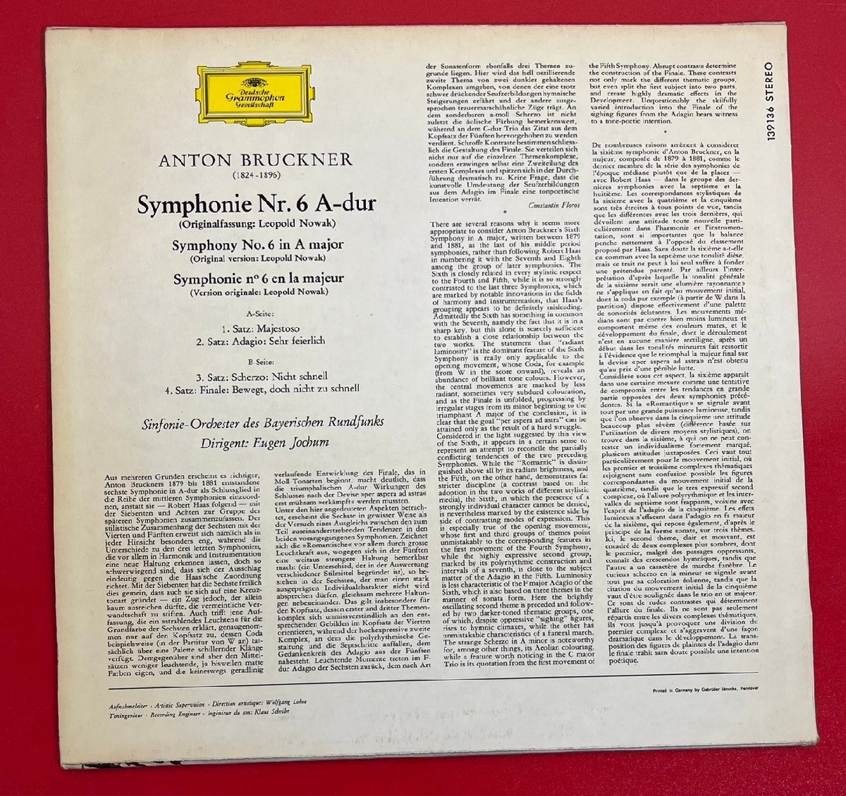 【レコードコレクター放出品】 LP ヨッフム ブルックナー 交響曲 第6番 独盤 グラモフォンの画像2