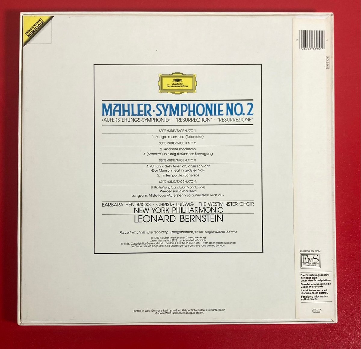 【レコードコレクター放出品】 LP レナード・バーンスタイン マーラー 交響曲 第2番 2枚組 ボックス 独グラモフォンの画像2