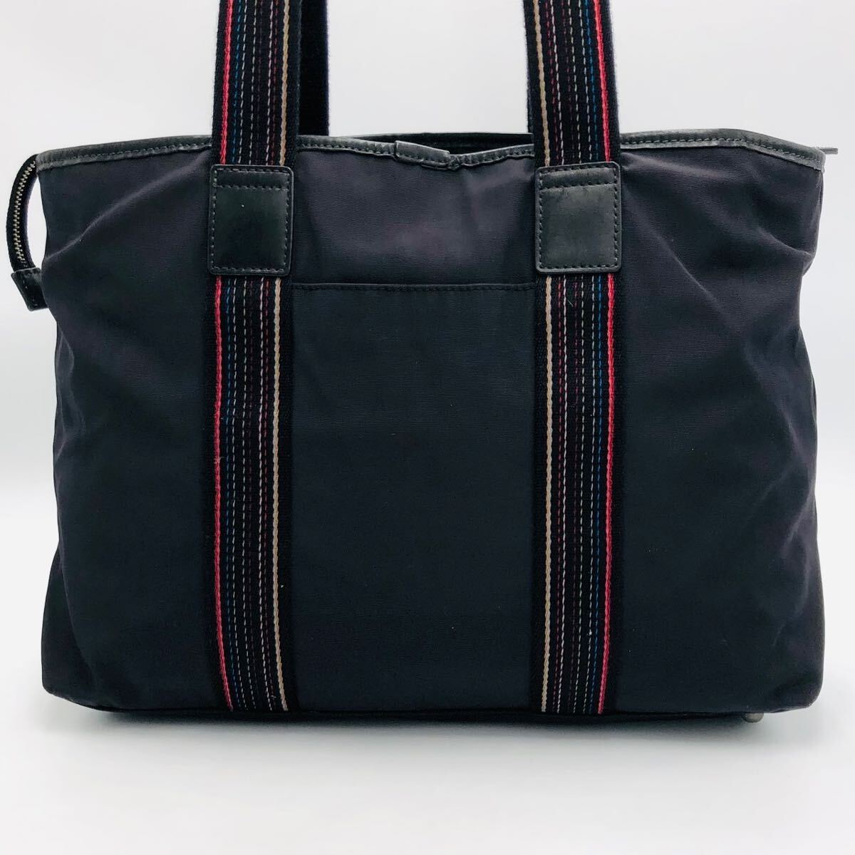 1円~極美品 Paul Smith ポールスミス メンズ ビジネス トートバッグ ブリーフケース マルチストライプ レザー A4+PC可 肩掛け 通勤 黒系_画像3