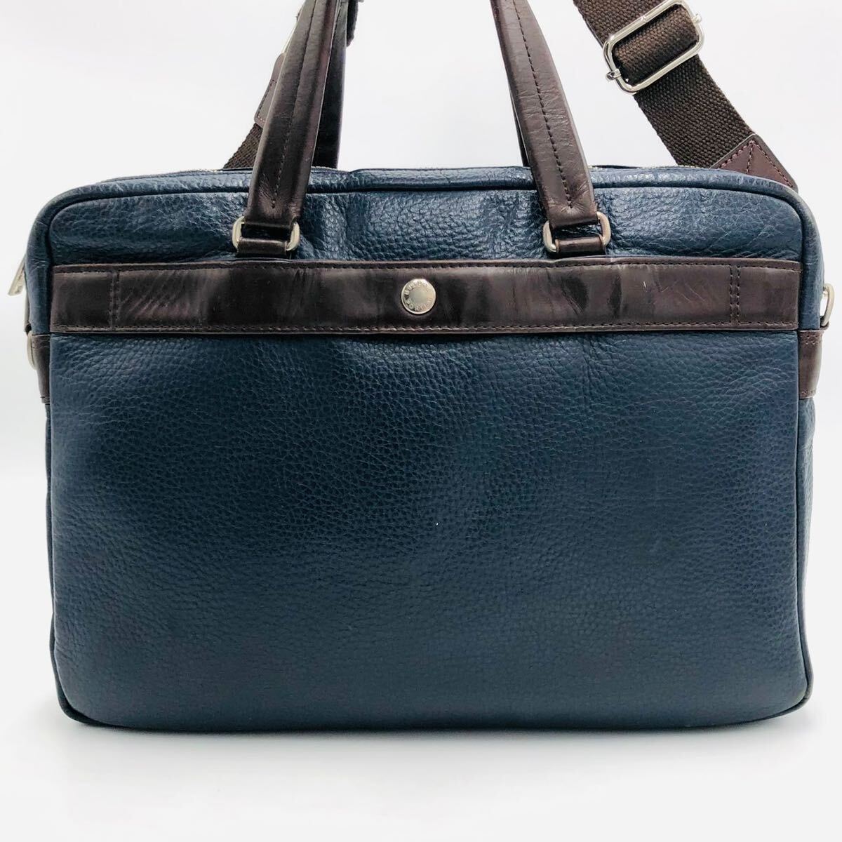 1 jpy ~[ beautiful goods ] PORTER Porter 2way men's business bag briefcase diagonal .. Yoshida bag Blend all leather original leather A4+PC storage possible navy blue 