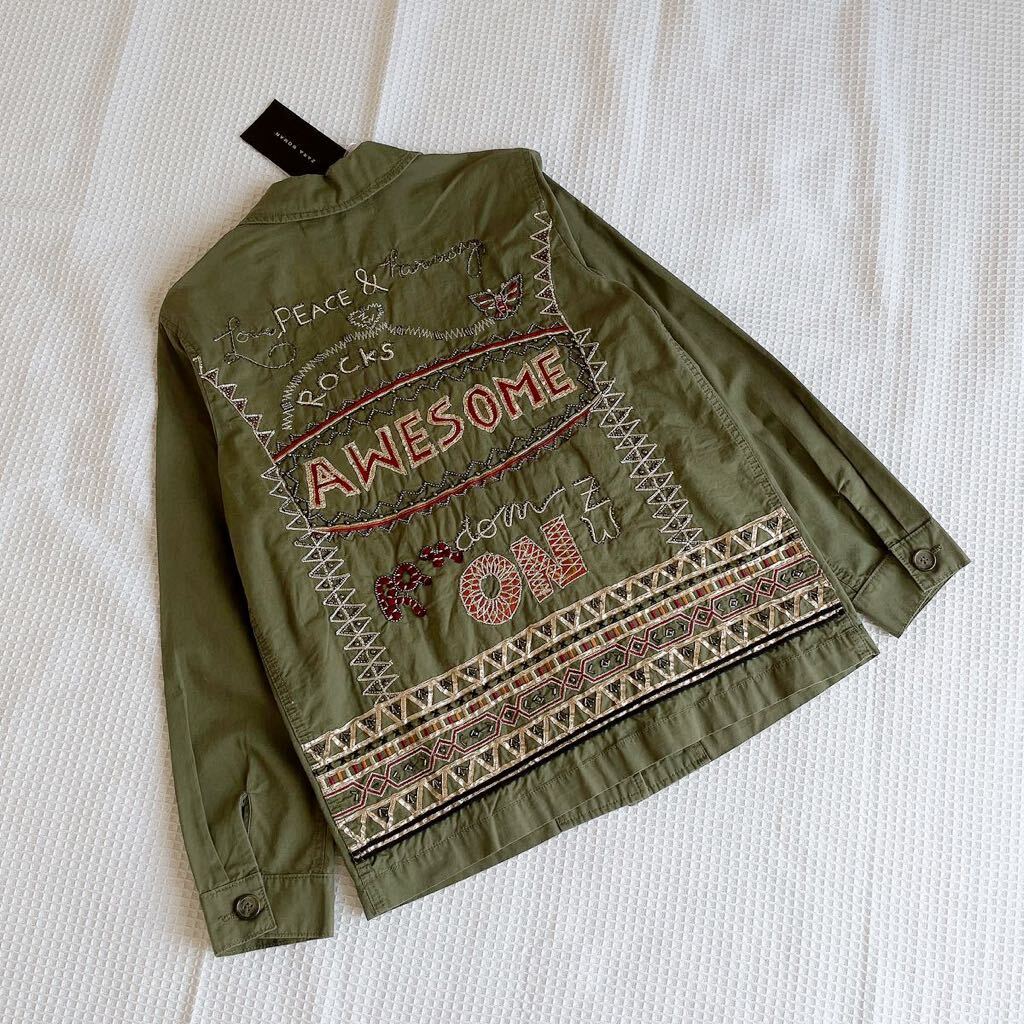 おしゃれZARAザラ刺繍ビーズ文字ロゴ ミリタリー カーキ シャツ おしゃれZARAザラ刺繍ビーズ文字ロゴ ミリタリー カーキ シャツ