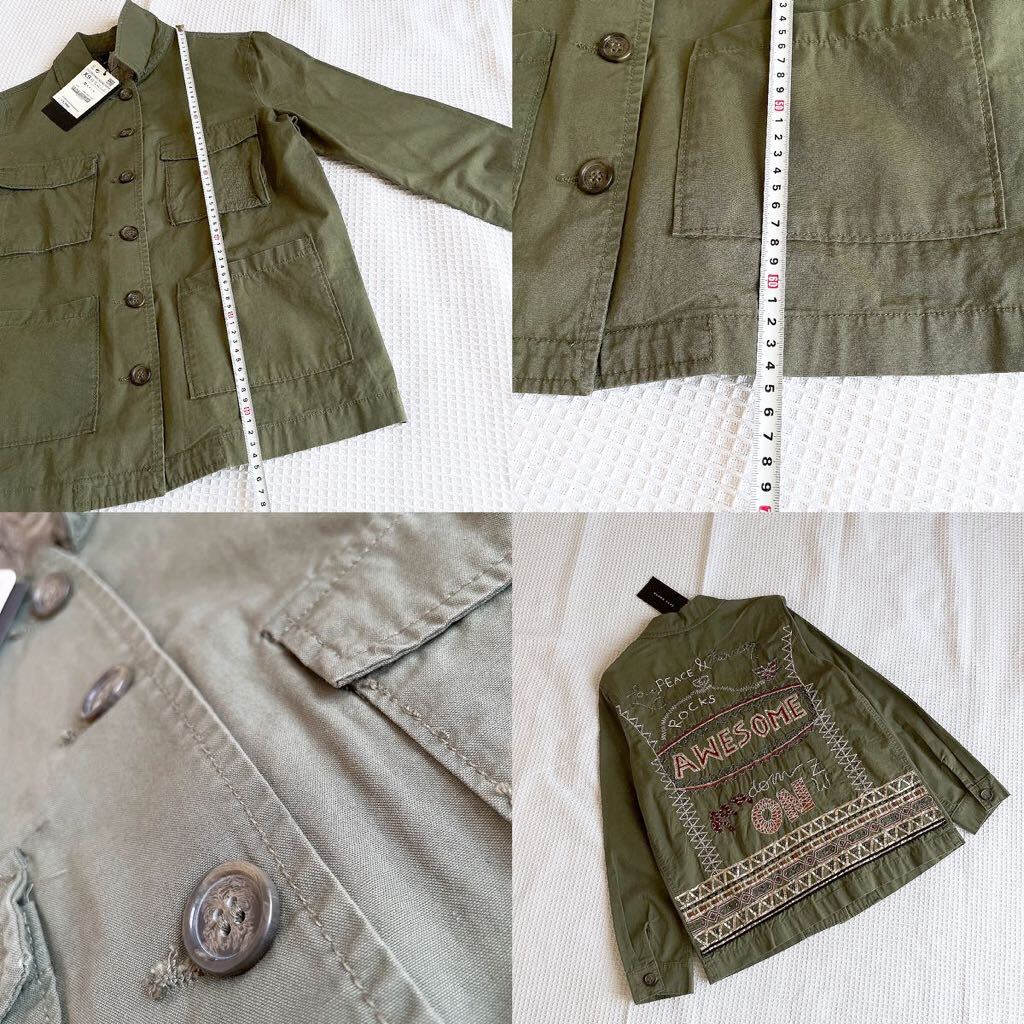 おしゃれZARAザラ刺繍ビーズ文字ロゴ ミリタリー カーキ シャツ おしゃれZARAザラ刺繍ビーズ文字ロゴ ミリタリー カーキ シャツ