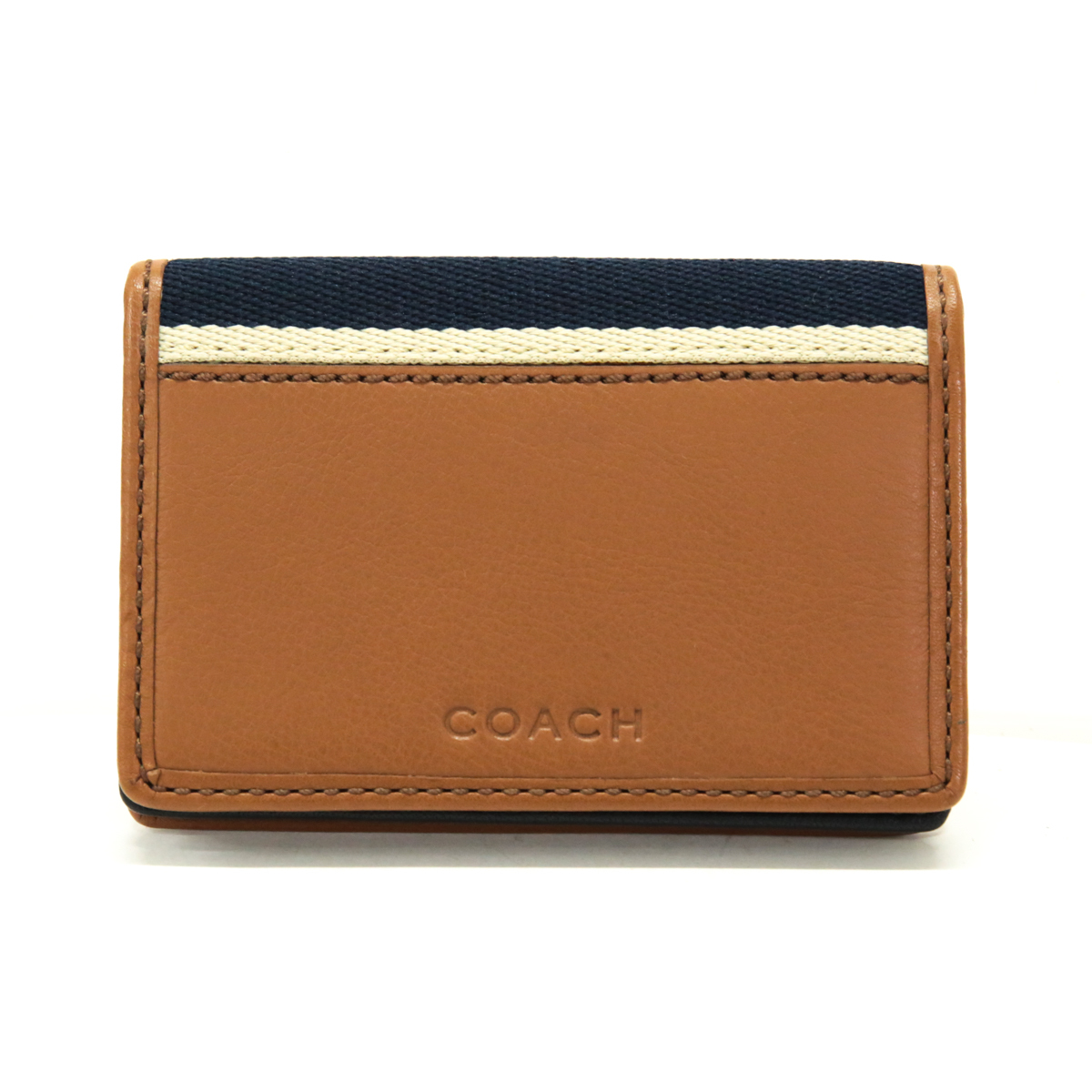 コーチ COACH カードケース レザー / キャンバス 名刺入れ パスケース カードホルダー メンズ レディース ブラウン / ネイビー 中古_画像2