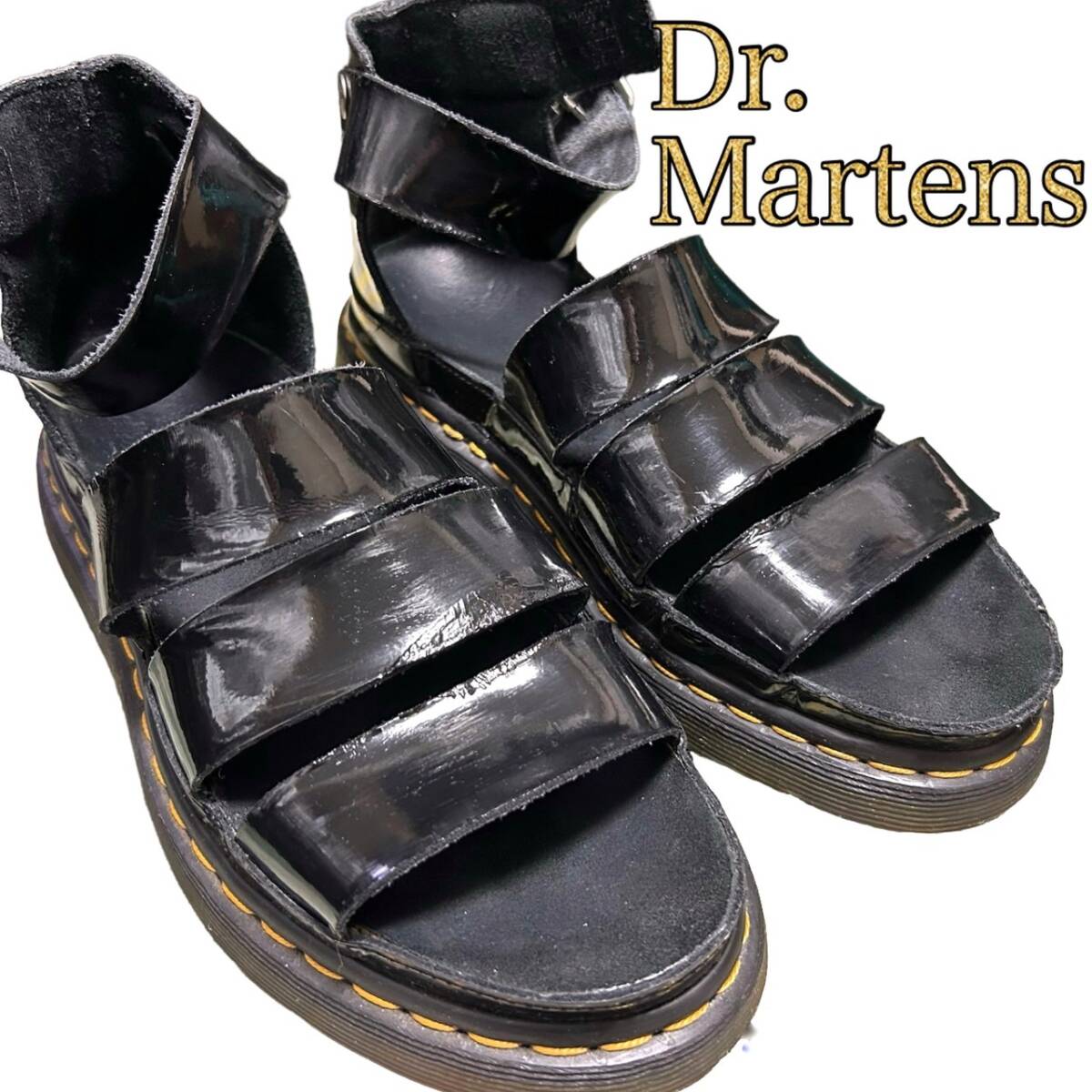 DR. MARTENS ドクターマーチン☆クラリッサ☆エナメル パテントレザー サンダル 25.0cm相当 黒 ブラック メンズ CLARISSA 靴 革靴_画像1