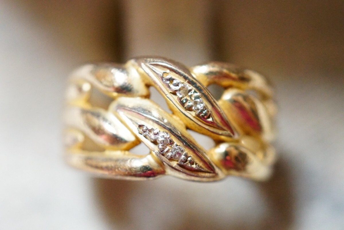 232 天然ダイヤモンド ゴールドカラー リング 指輪 ヴィンテージ アクセサリー SILVER刻印 アンティーク 天然石 宝石 装飾品の画像1