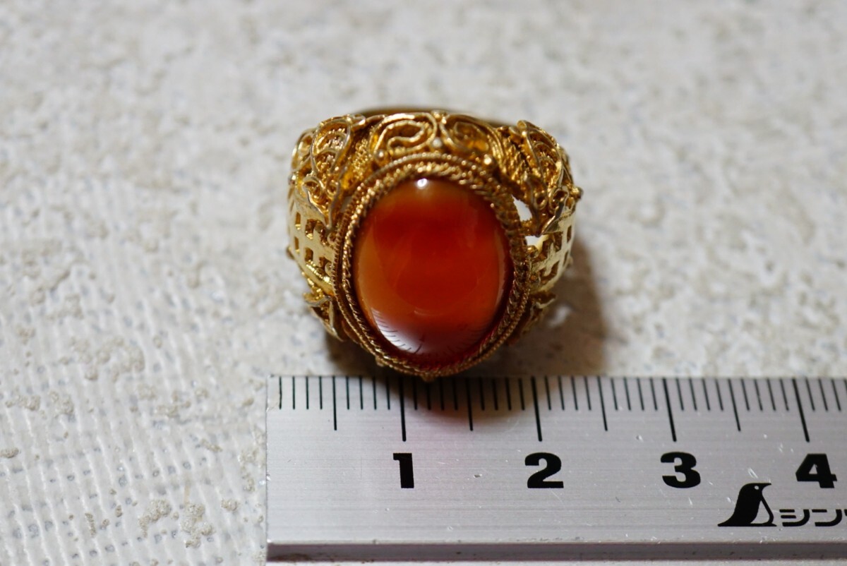 338 天然瑪瑙 ゴールドカラー リング 指輪 ヴィンテージ アクセサリー SILVER刻印 アンティーク 天然石 色石 宝石 カラーストーン 装飾品の画像6