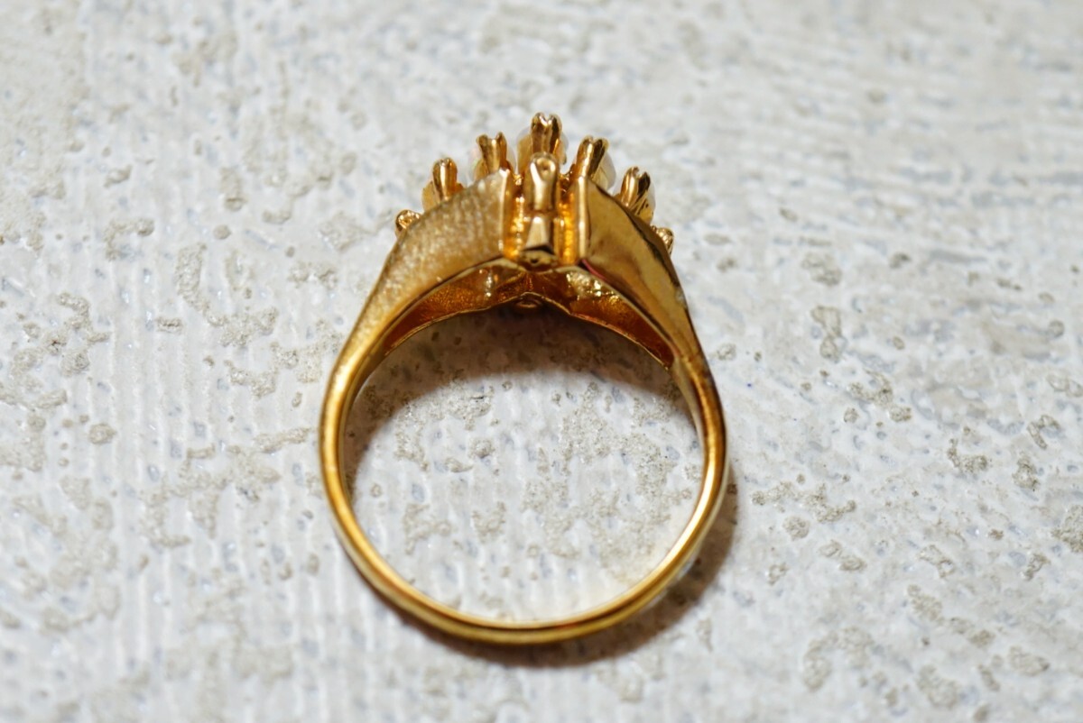571 天然オパール opal ゴールドカラー リング 指輪 ヴィンテージ アクセサリー アンティーク 天然石 色石 宝石 カラーストーン 装飾品_画像3