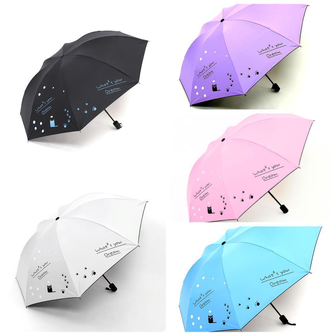 【晴雨兼用・100％完全遮光】折り畳み傘 折り畳み日傘 軽量でも頑丈 黒猫（白）日焼け防止