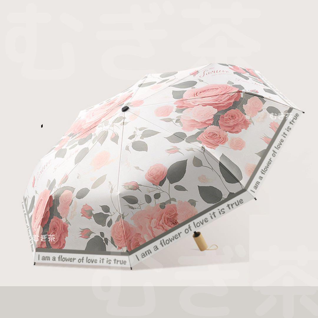 折り畳み傘 レディース【晴雨兼用 100％完全遮光】折り畳み日傘 バラ 薔薇 花　熱中症対策_画像2